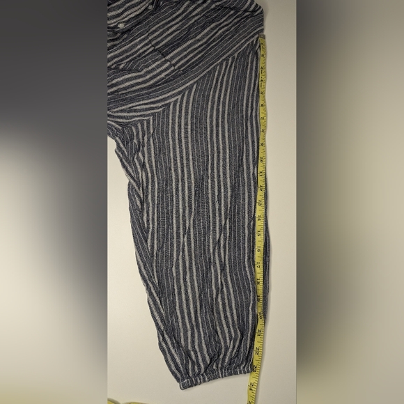 American Eagle Large Button Up Front Tie Long Sleeve Blouse Navy/Gray Stripe - Picture 12 of 13